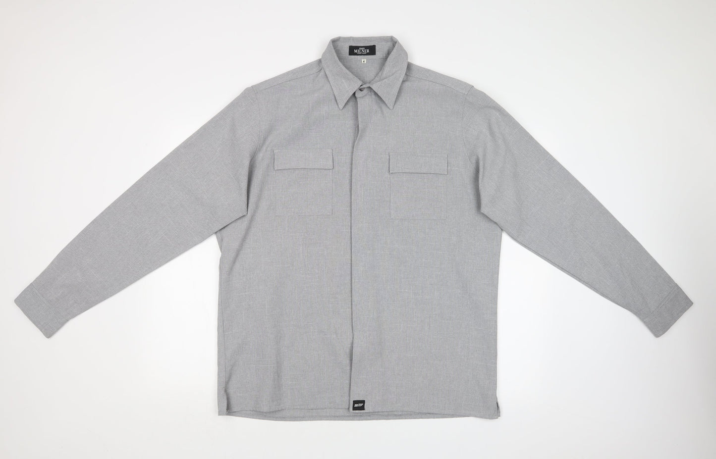 Mens UK Size  JOHN MILNER Grey  Button-Up Long Sleeve Casual Shirt
