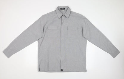 Mens UK Size  JOHN MILNER Grey  Button-Up Long Sleeve Casual Shirt