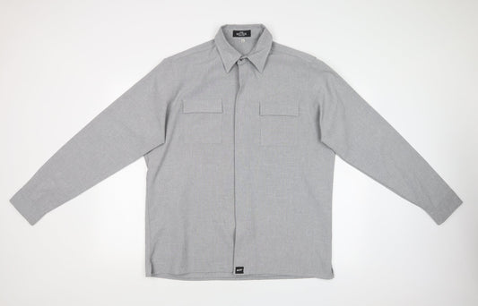 Mens UK Size  JOHN MILNER Grey  Button-Up Long Sleeve Casual Shirt