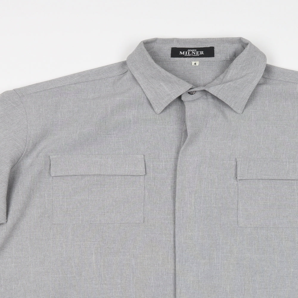 Mens UK Size  JOHN MILNER Grey  Button-Up Long Sleeve Casual Shirt