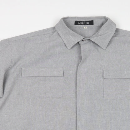Mens UK Size  JOHN MILNER Grey  Button-Up Long Sleeve Casual Shirt