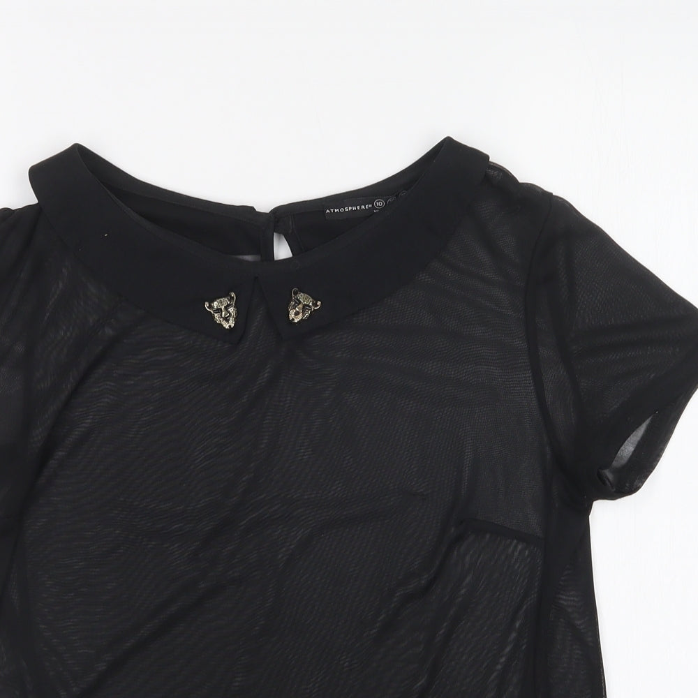 Womens UK Size 10 Atmosphere Black Basic T-Shirt