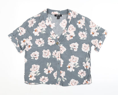 New Look Girls Grey Floral  Basic Button-Up Size 15 Years