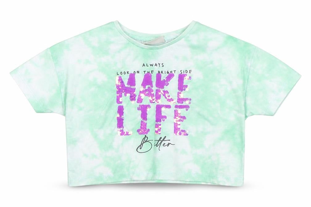 Front view of Matalan girls’ green cropped t-shirt, size 6, years
