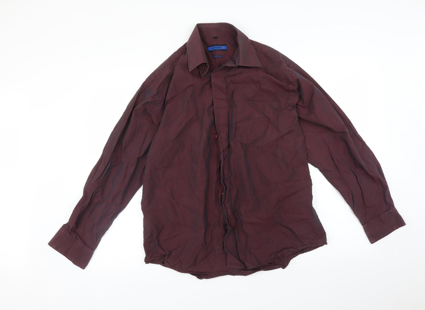 Mens UK Size 15 Copperstone Purple  Button-Up Long Sleeve Casual Shirt