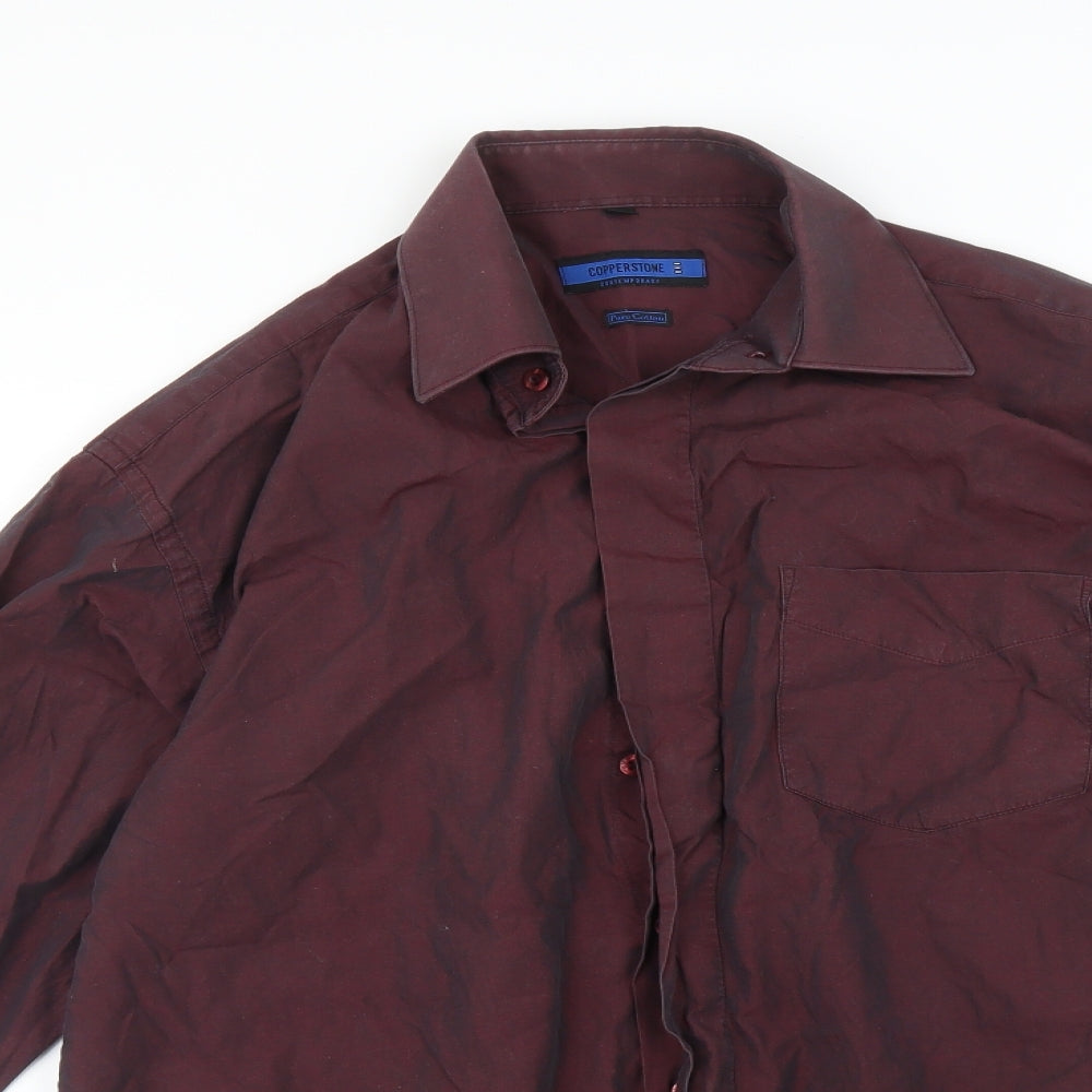 Mens UK Size 15 Copperstone Purple  Button-Up Long Sleeve Casual Shirt