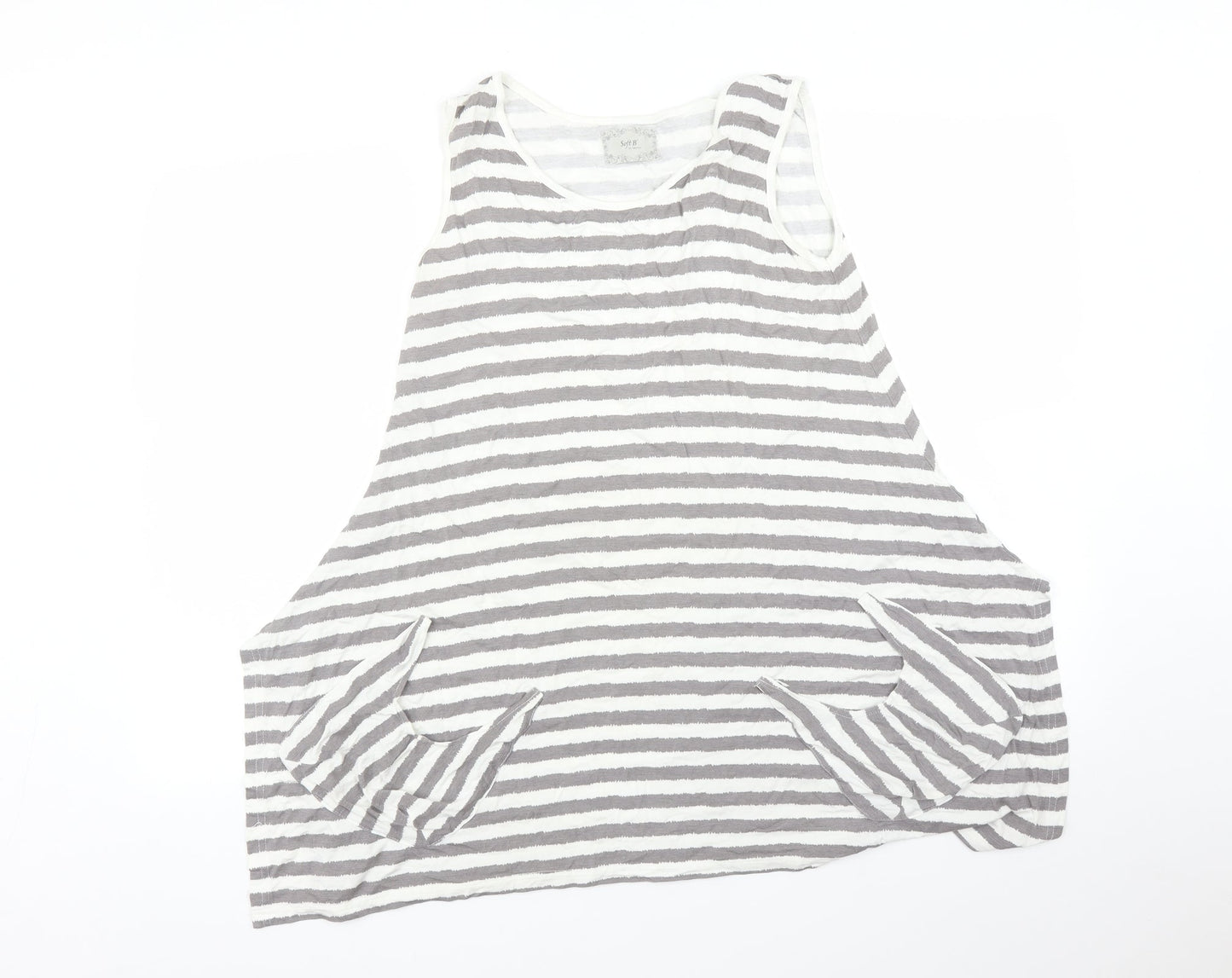 Soft B Womens Grey Striped  Basic T-Shirt Size L