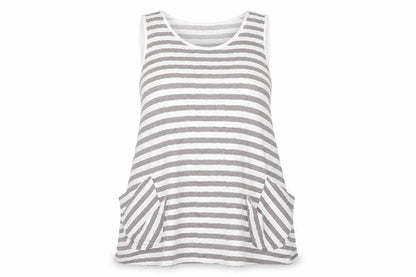 Soft B Womens Grey Striped  Basic T-Shirt Size L