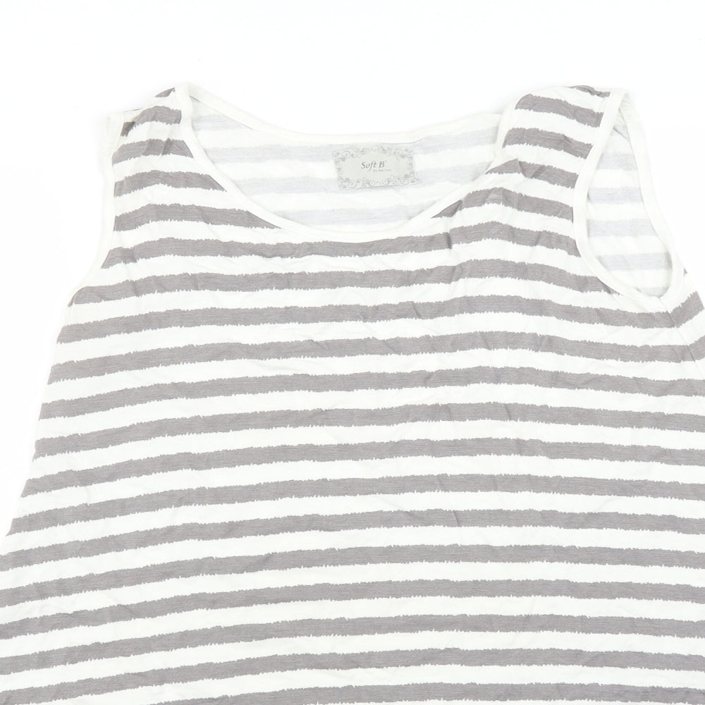 Soft B Womens Grey Striped  Basic T-Shirt Size L