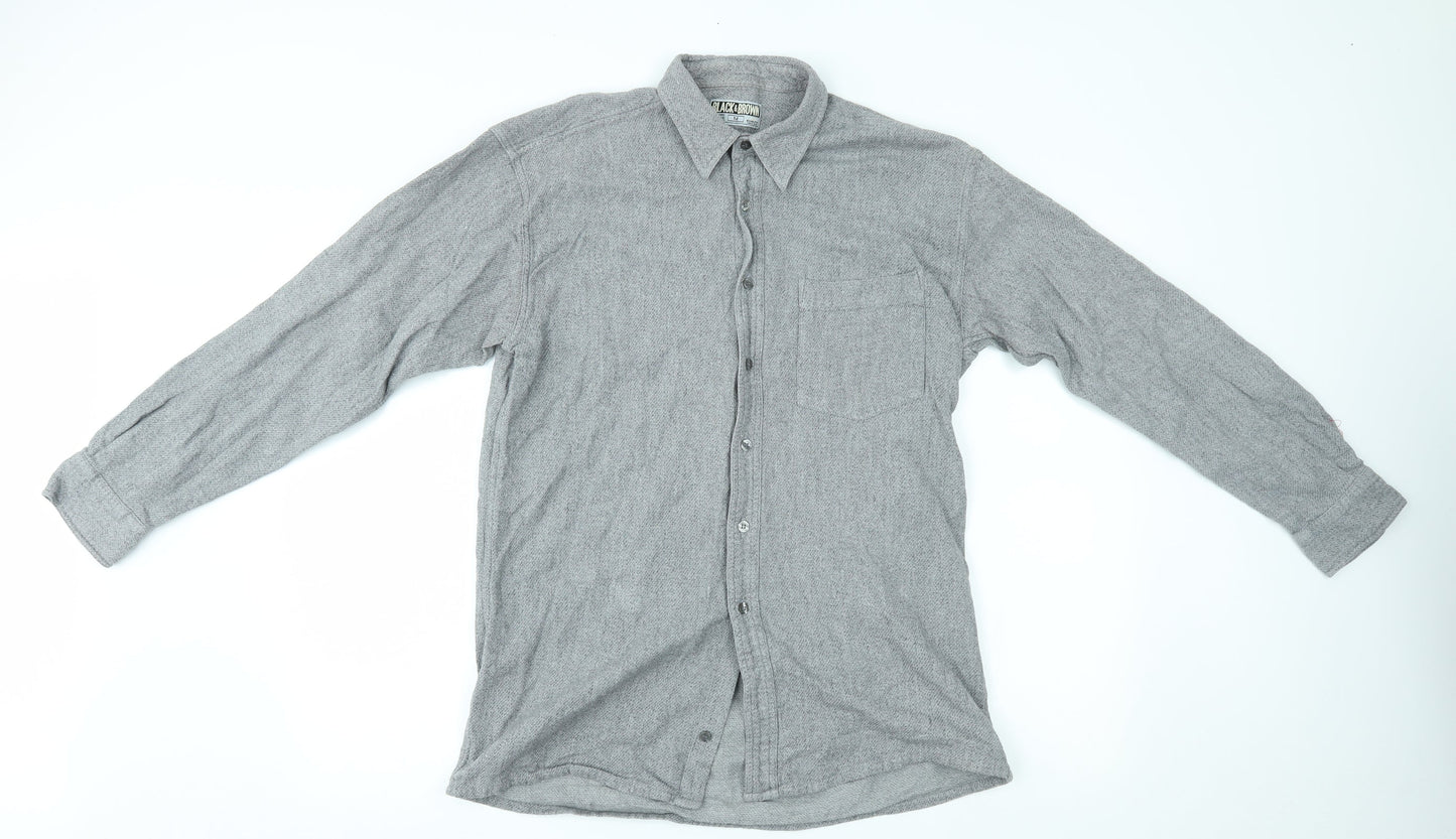Mens UK Size M black & brown Grey  Button-Up Long Sleeve Casual Shirt