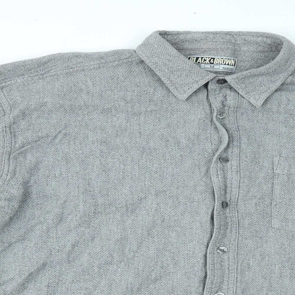 Mens UK Size M black & brown Grey  Button-Up Long Sleeve Casual Shirt