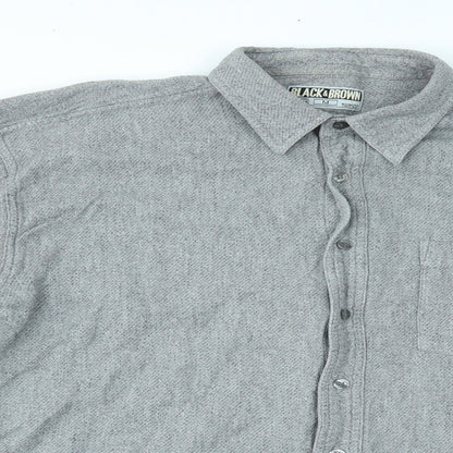Mens UK Size M black & brown Grey  Button-Up Long Sleeve Casual Shirt