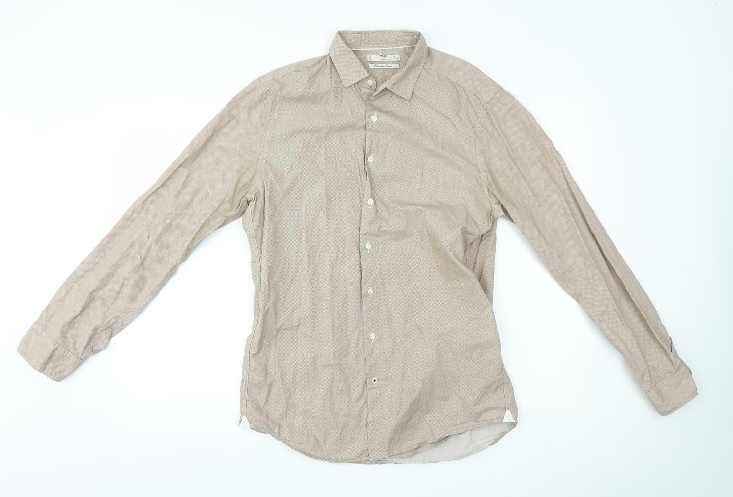 Mens UK Size M MNG Beige  Button-Up Long Sleeve Casual Shirt