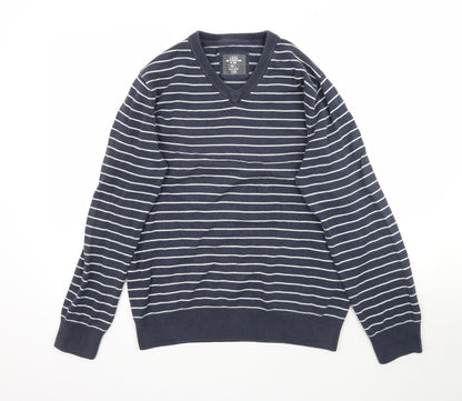 H&M Mens Blue Striped Knit Pullover Jumper Size L