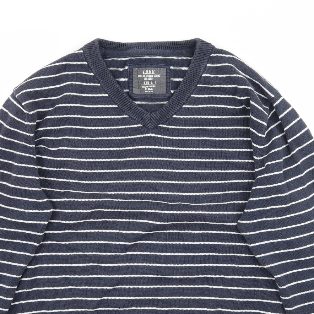 H&M Mens Blue Striped Knit Pullover Jumper Size L
