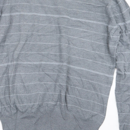 Clayton Mens Grey Striped Knit Pullover Jumper Size L