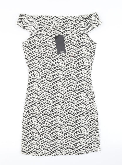 Mango Womens White Herringbone  Bodycon  Size S