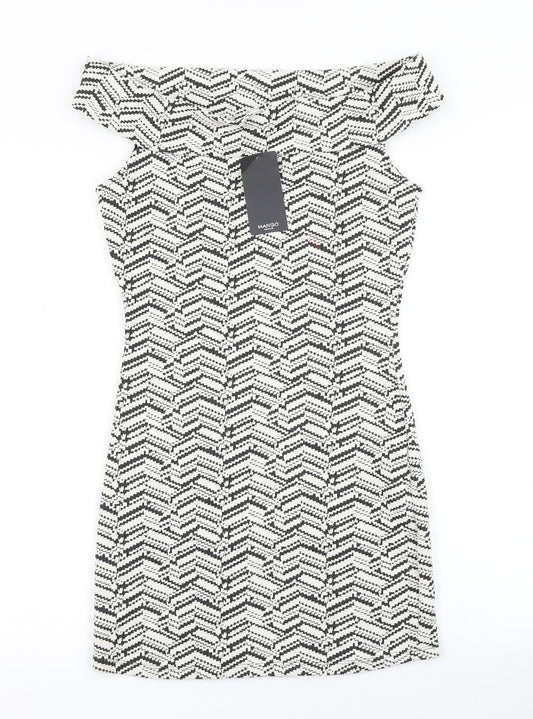 Mango Womens White Herringbone  Bodycon  Size S