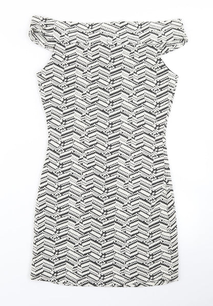 Mango Womens White Herringbone  Bodycon  Size S