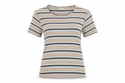 B Casual Womens Blue Striped  Basic T-Shirt Size 12