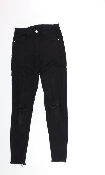 Womens UK Size S Preworn Regular Fit Skinny Black Jeans