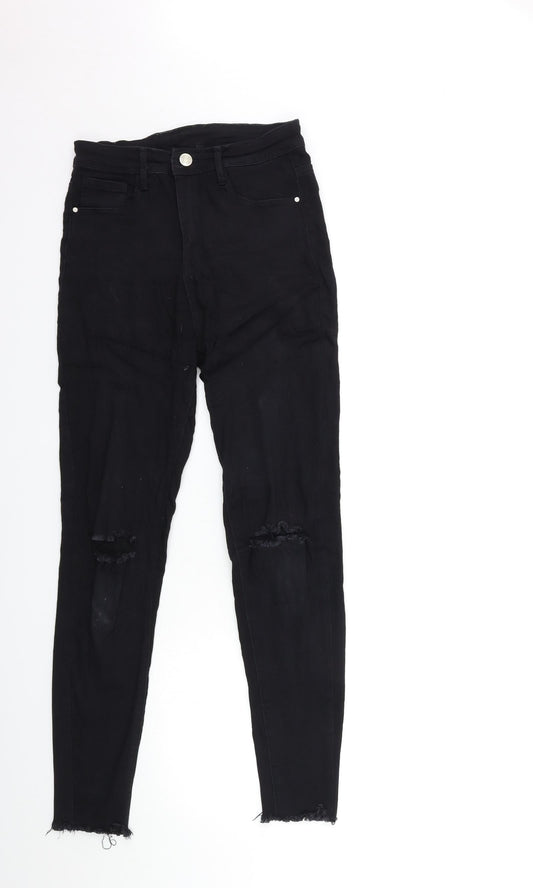 Womens UK Size S Preworn Regular Fit Skinny Black Jeans