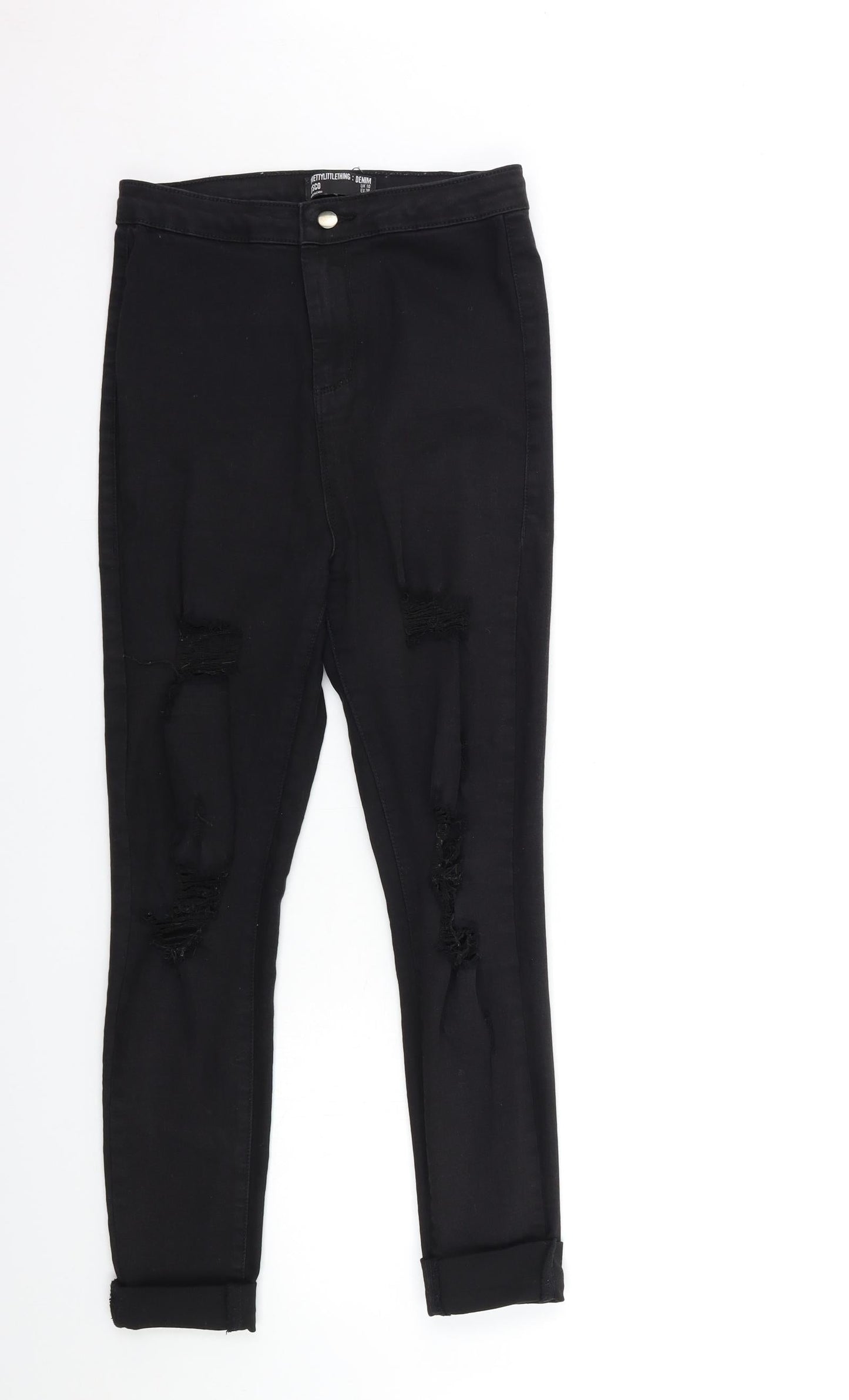 PRETTYLITTLETHING Womens Black  Denim Skinny Jeans Size 10 L26 in