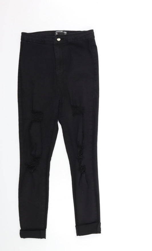 PRETTYLITTLETHING Womens Black  Denim Skinny Jeans Size 10 L26 in