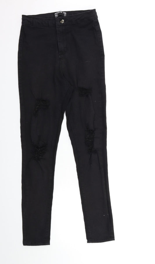 PRETTYLITTLETHING Womens Black  Denim Skinny Jeans Size 10 L29 in