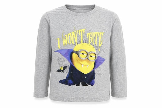 Preworn Boys Grey Solid   Pyjama Top Size 5-6 Years  - Minions I Won't Bite