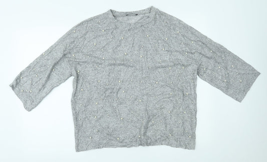 Womens UK Size L Zara Grey Basic Blouse