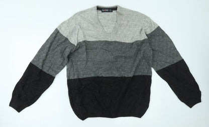 SOFT GREY Mens Grey Striped  Pullover Jumper Size L