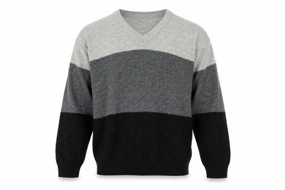 SOFT GREY Mens Grey Striped  Pullover Jumper Size L