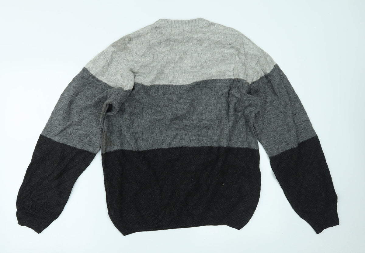 SOFT GREY Mens Grey Striped  Pullover Jumper Size L