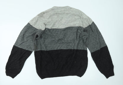 SOFT GREY Mens Grey Striped  Pullover Jumper Size L