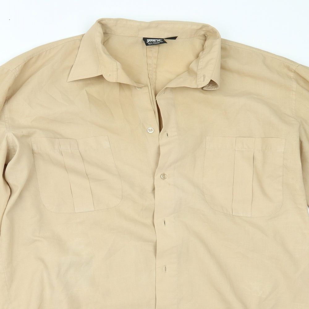 Mens UK Size L htex Beige  Button-Up Long Sleeve Casual Shirt