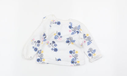 Nutmeg Girls White Floral  Pullover Jumper Size 6-9 Months
