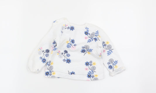 Nutmeg Girls White Floral  Pullover Jumper Size 6-9 Months