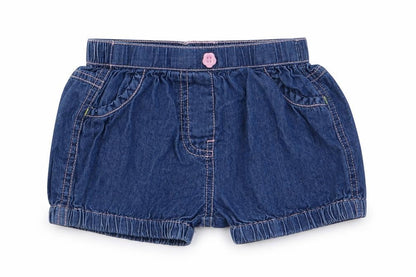 Front view of Nutmeg girls’ blue capri trousers, size 6-9, months - shorts