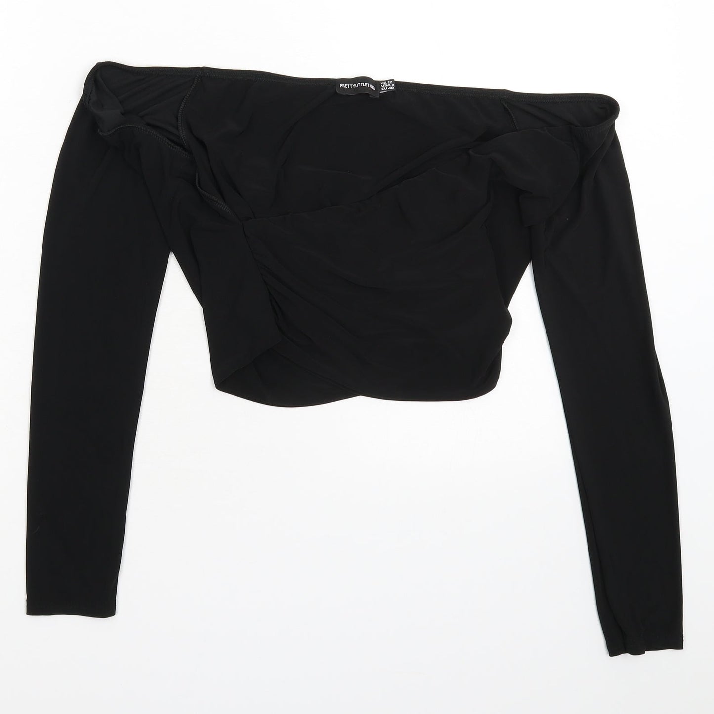 Womens UK Size 12 PRETTYLITTLETHING Black Cropped Blouse