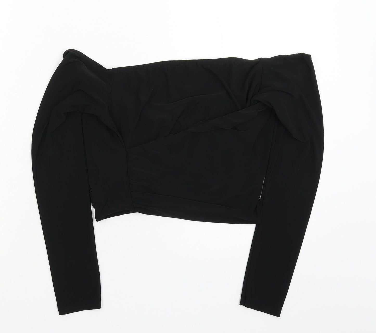 Womens UK Size 12 PRETTYLITTLETHING Black Cropped Blouse