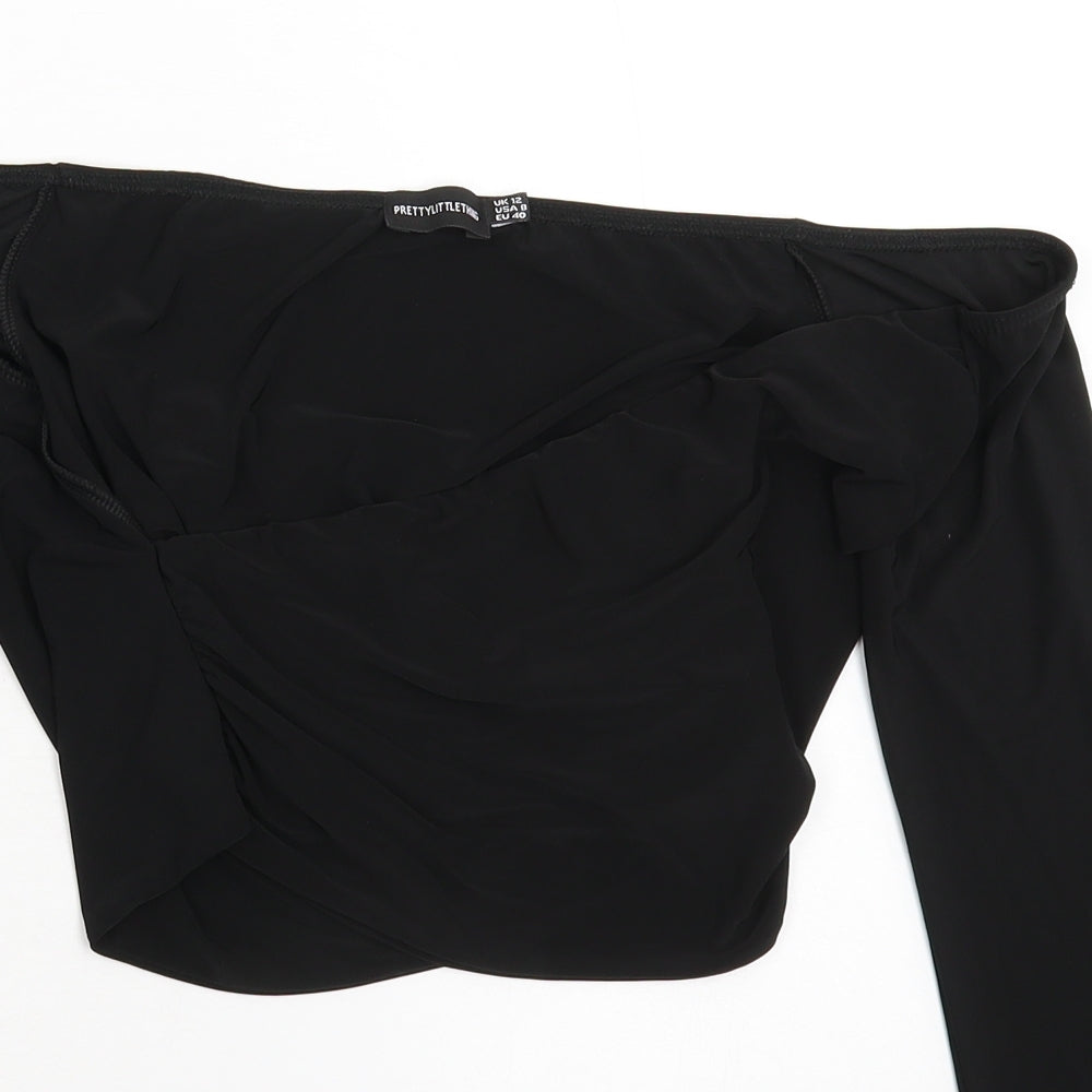 Womens UK Size 12 PRETTYLITTLETHING Black Cropped Blouse
