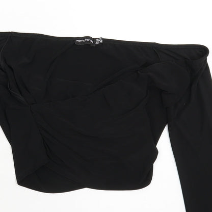 Womens UK Size 12 PRETTYLITTLETHING Black Cropped Blouse