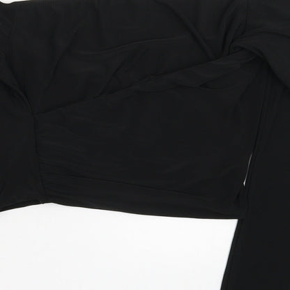 Womens UK Size 12 PRETTYLITTLETHING Black Cropped Blouse