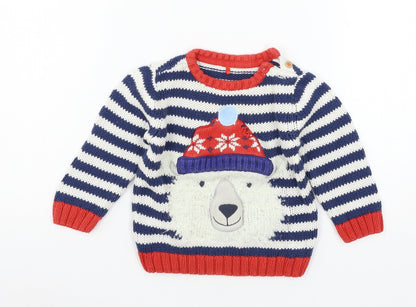 TU Baby Blue Striped Knit Pullover Jumper Size 9-12 Months  - Polar Bear
