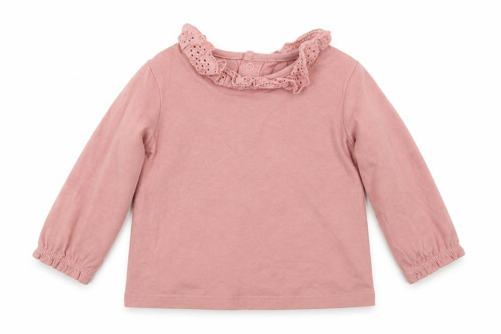 Front view of F&F girls’ pink jersey basic t-shirt, size 0-3, months