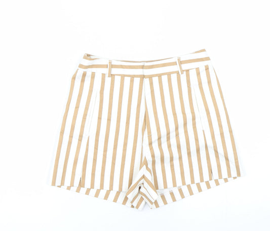 Stradivarius Womens Brown Striped  Paperbag Shorts Size 8