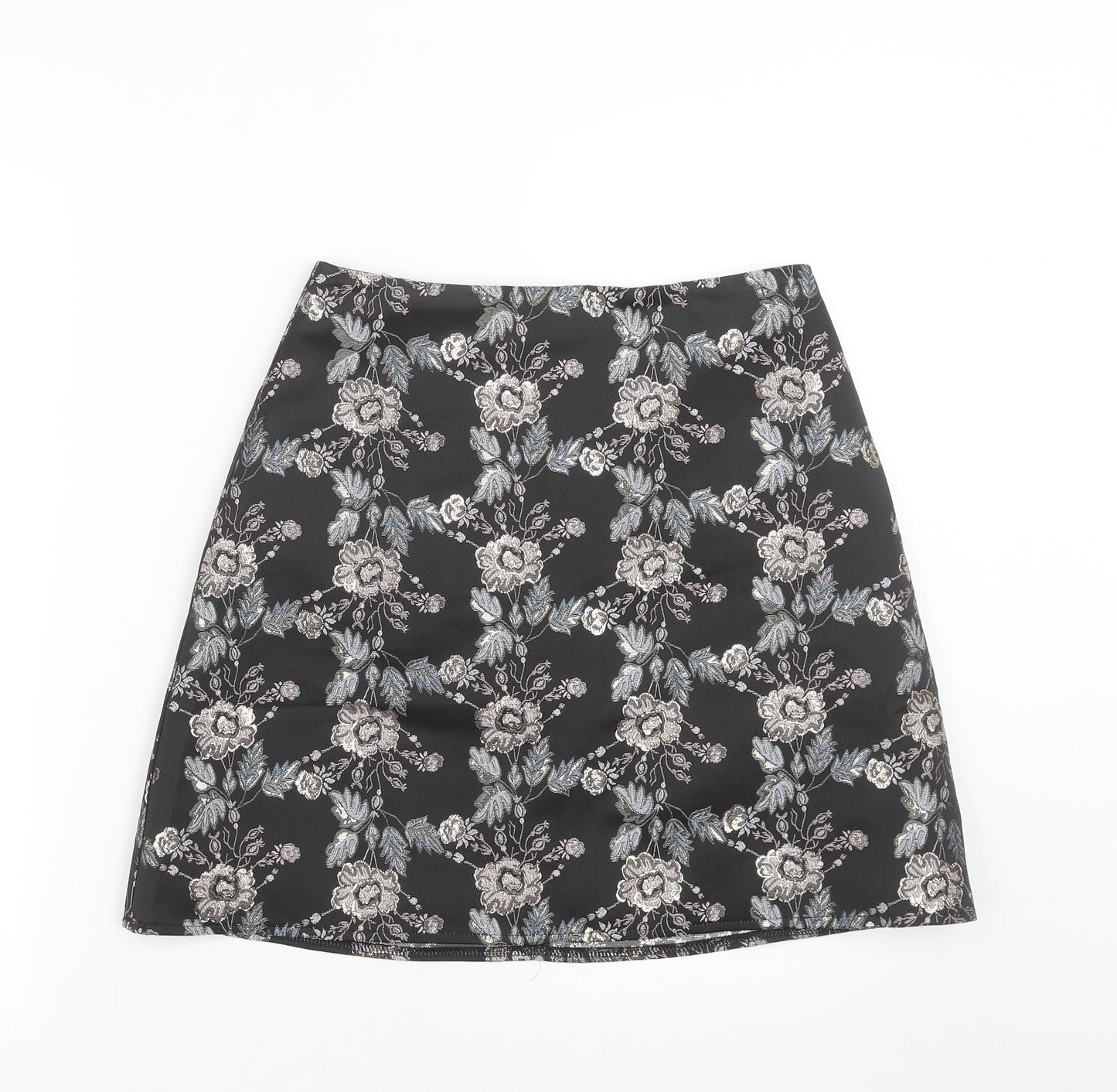 Lipsy Womens Black Floral  A-Line Skirt Size 10