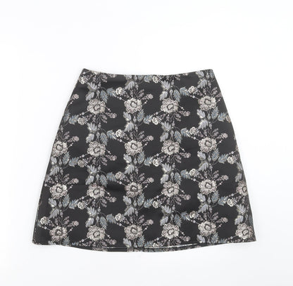 Lipsy Womens Black Floral  A-Line Skirt Size 10