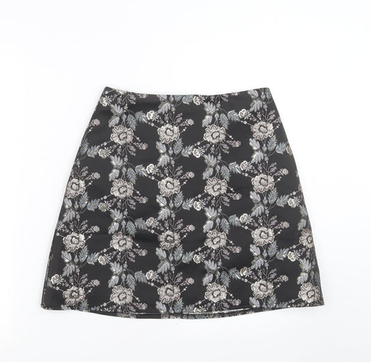 Lipsy Womens Black Floral  A-Line Skirt Size 10
